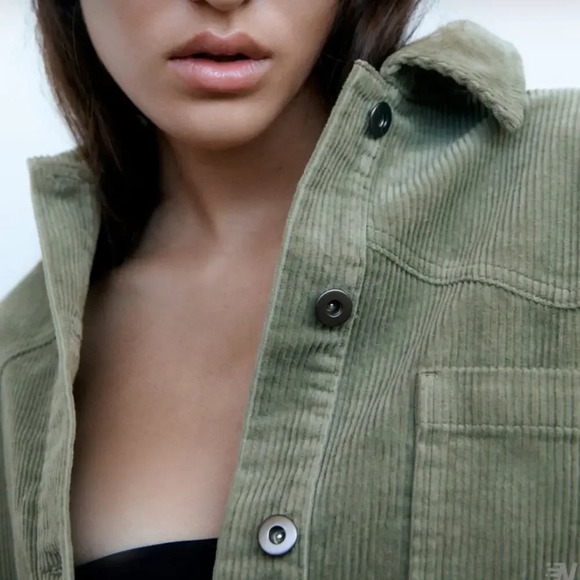 ZARA Corduroy Overshirt in Green 8372 224 505 Size Small Shacket - Picture 8 of 9